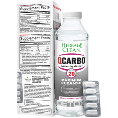 QCarbo20 Clear - Extreme Strength Liquid Cleansing Formula - Cranberry-Raspberry (20 Fluid Ounces)