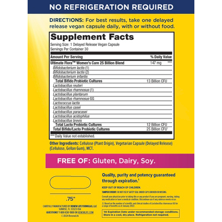 Label for Renew Life Women's Care Probiotic 25 Billion CFUs