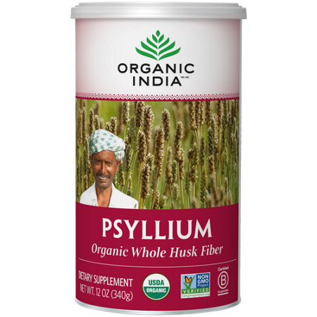 Organic India Organic Whole Husk Psyllium Powder fiber supplement bottle front
