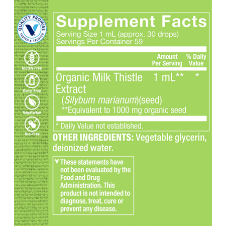 Supplement Facts label for Organic Milk Thistle Extract 1000 MG