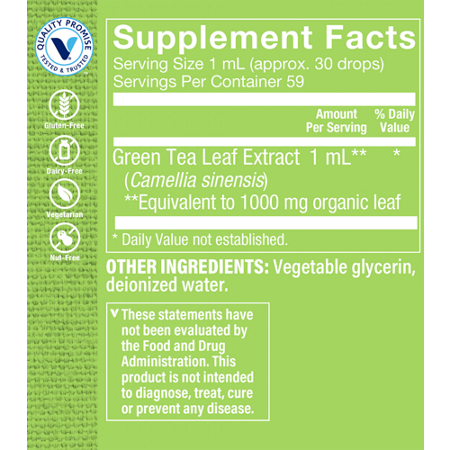 Green Tea Extract Supplement Label, 1000 MG, Alcohol-Free