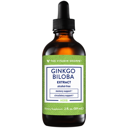 The Vitamin Shoppe Alcohol-Free Ginkgo Biloba Extract bottle front