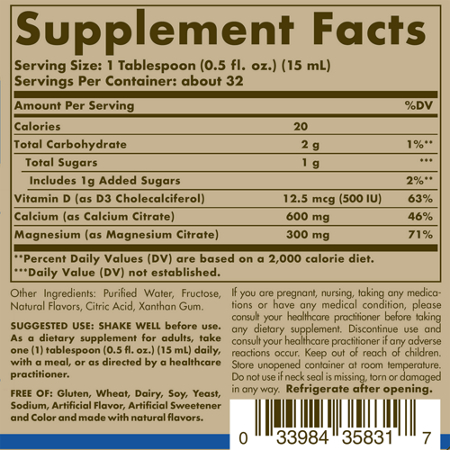 Supplement Facts for Solgar Calcium Magnesium with D3