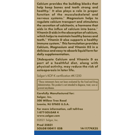 Directions for Solgar Liquid Calcium Magnesium Citrate with Vitamin D3