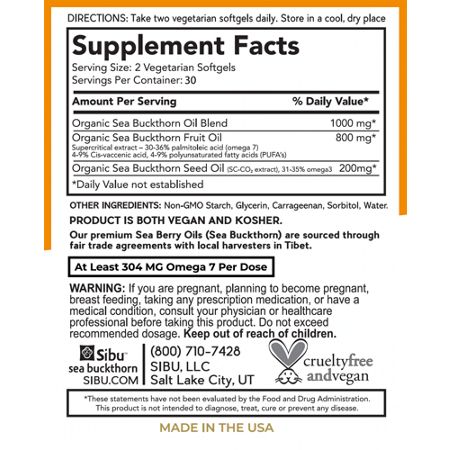 Supplement Facts label for Sea Buckthorn Oil Complex