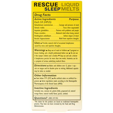 RESCUE SLEEP Liquid Melts Natural Sleep Aid box back