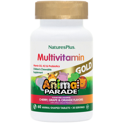Animal Parade Gold Multivitamin for Kids with Organic Whole Foods - Cherry, Orange & Grape (60 Chewable Tablets)