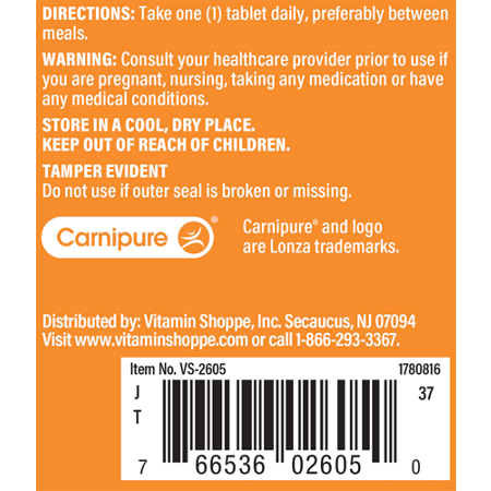 Directions for The Vitamin Shoppe Carnipure L-Carnitine Tablets 1000 MG