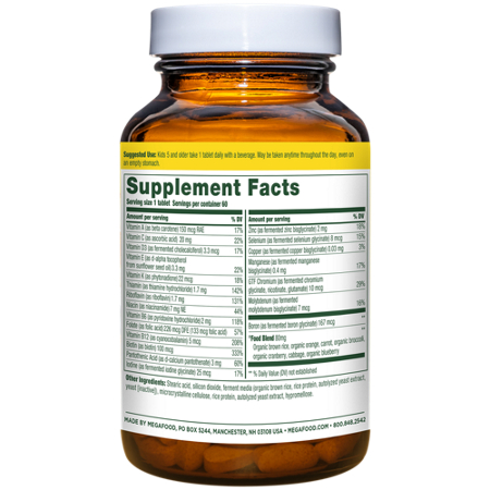 Supplement Facts label for Megafood Kids Once Daily Multivitamin