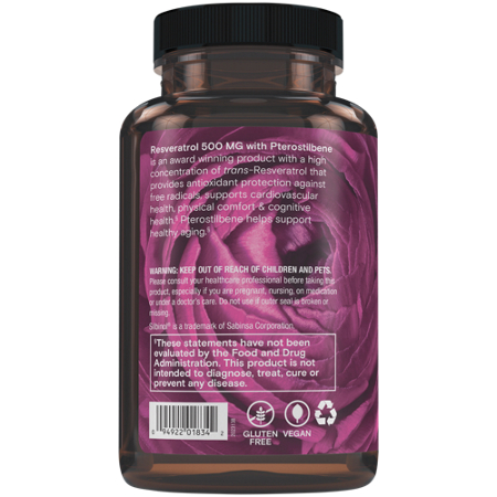 Resveratrol & Pterostilbene 500 MG capsules (back view)