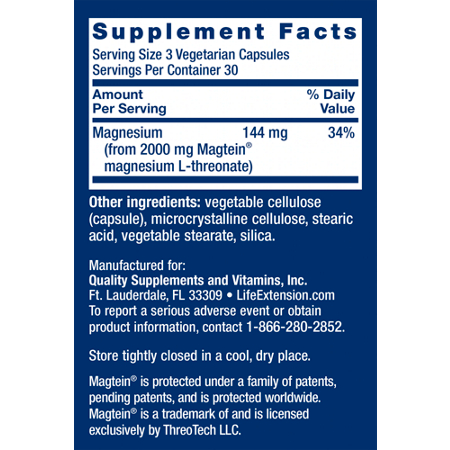 Life Extension Neuro-Mag Supplement Facts Label