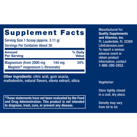 Life Extension Neuro-Mag Magnesium Supplement Label
