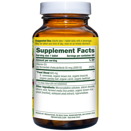 Supplement Facts label for Megafood Vitamin D3 for Immune & Bone Health 2000 IU