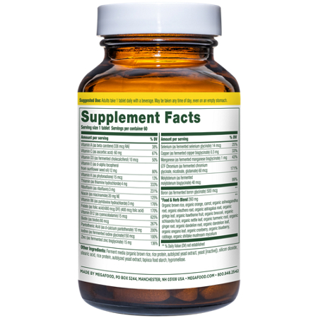 Supplement Facts label for Megafood Multivitamin for Men 40 Once Daily