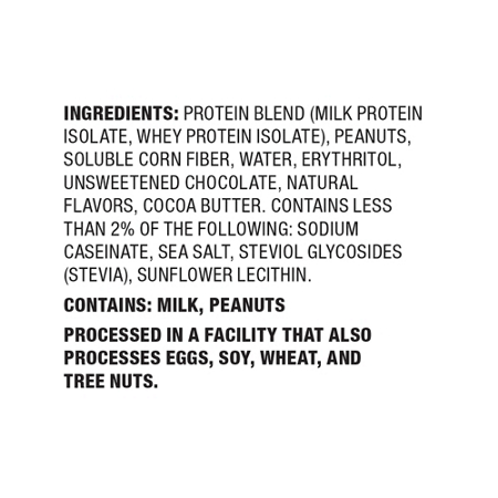 Ingredients label for Quest Protein Bar Chocolate Peanut Butter