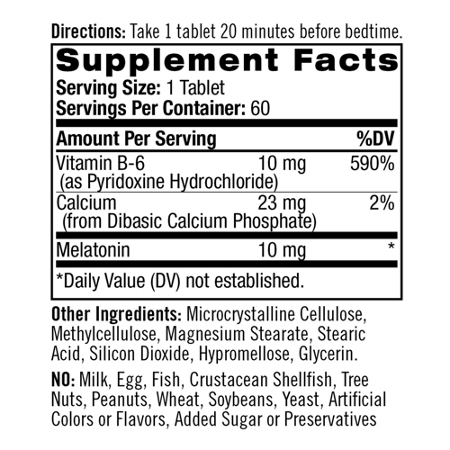 Natrol 10 MG Sleep Melatonin Supplement Facts Label