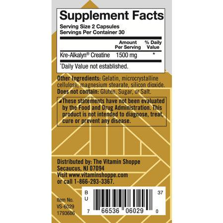 Supplement Facts label for True Athlete Kre-Alkalyn capsules 1500 MG