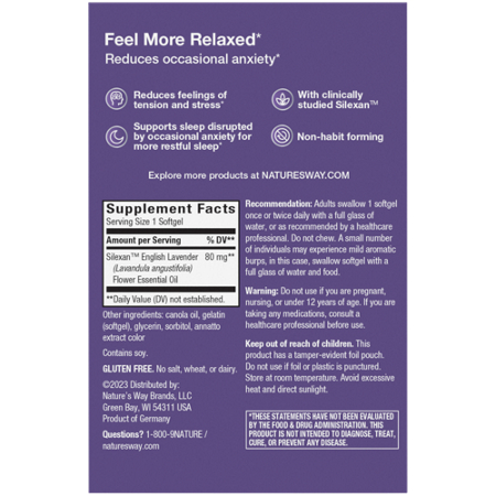Supplement Facts label for Natures Way Calm Aid Non-Drowsy Lavender