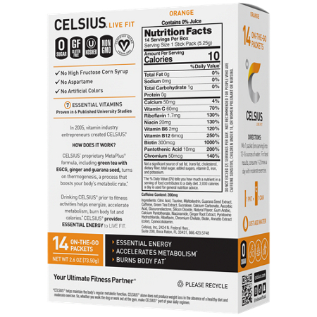 Celsius Energy Powder Drink Mix Orange box view 3