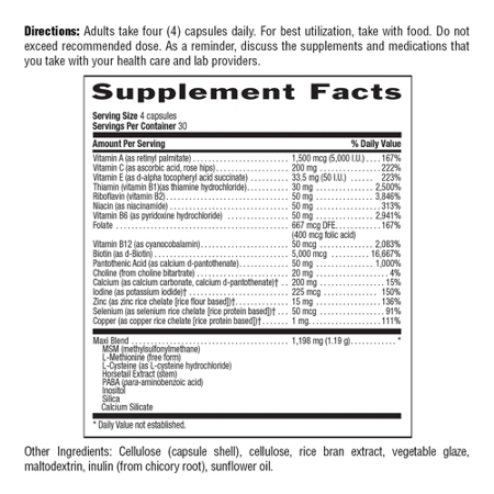 Supplement Facts for Country Life Maxi-Hair Plus capsules