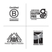 B Corp, Gluten Free, Vegetarian, Renewable Energy logos