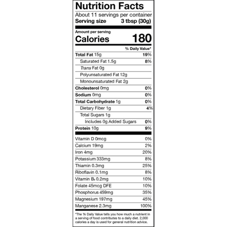 Supplement Facts label for Hemp Hearts Organic Seeds