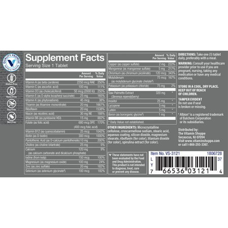 Supplement Facts for Men's 50+ Multivitamin & Multimineral