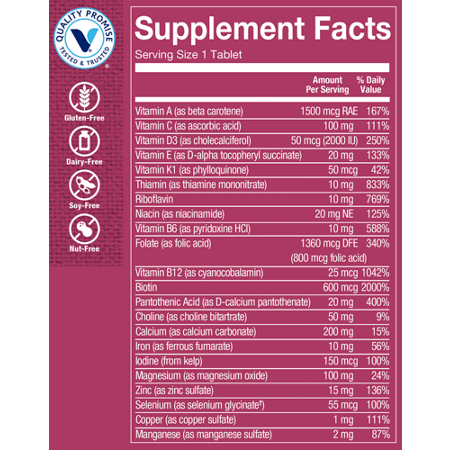 Supplement Facts label for Women's Multivitamin with D3