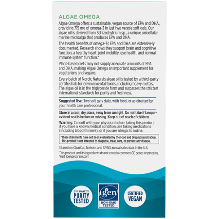 Directions for Nordic Naturals Algae Omega