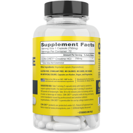 Supplement Facts label for ProMera Health Con-cret Creatine HCl capsules 750 MG