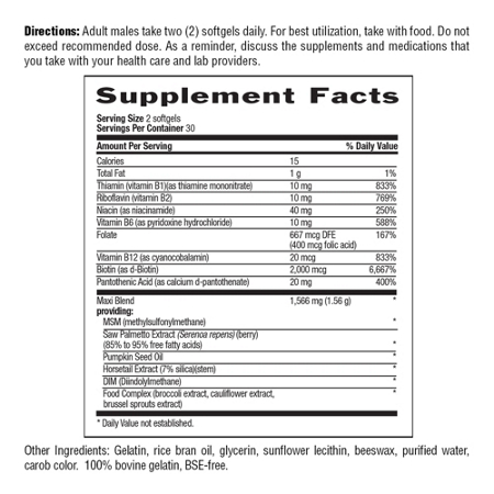 Supplement Facts label for Maxi-Hair for Men supplement