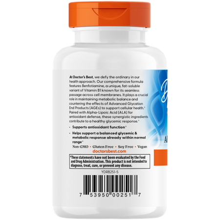 Doctors Best Benfotiamine 150 Alpha Lipoic Acid bottle back