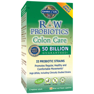 Raw Probiotics Colon Care – 50 Billion CFU – Once Daily (30 Vegetarian Capsules)