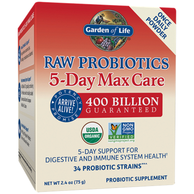 Raw Probiotics 5-Day Max Care – 400 Billion CFU – Once Daily Powder (5 Servings/2.4 oz.)