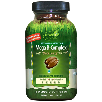 Mega B-Complex with Quick Energy MCT's & High Potency B Vitamins (60 Liquid Softgels)