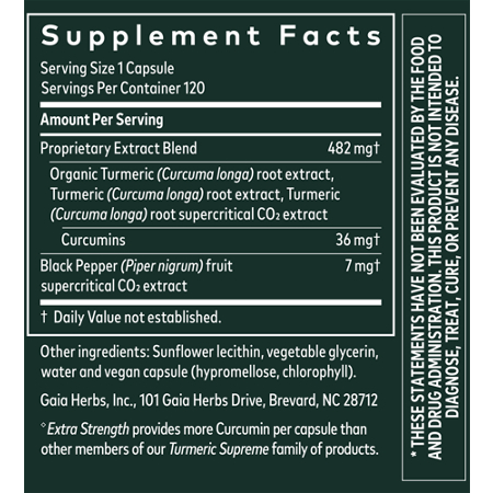 Gaia Herbs Turmeric Supreme Extra Strength Capsule Label