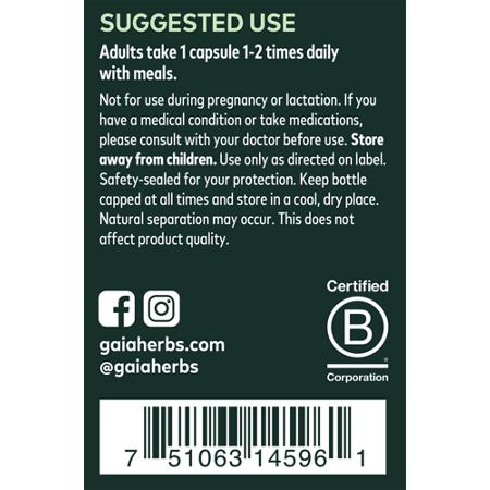 Directions for Gaia Herbs Turmeric Supreme Extra Strength capsules