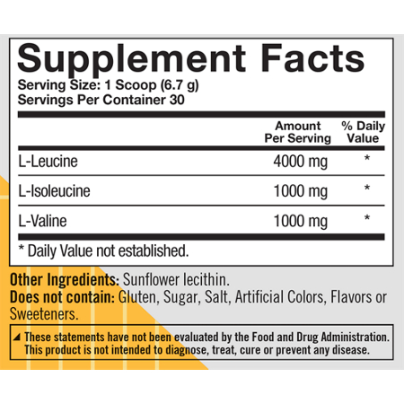 Supplement Facts label for True Athlete Fermented BCAA Powder