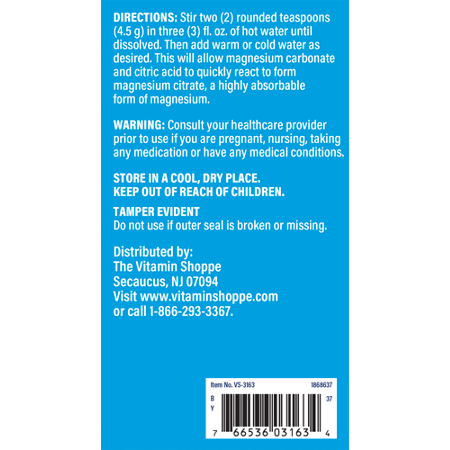 Directions for The Vitamin Shoppe Calm Zone Magnesium Powder 325 MG