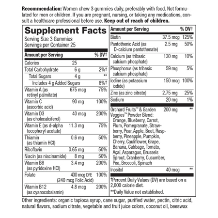 Supplement Facts label for Natures Way Alive Womens Gummy Multivitamin