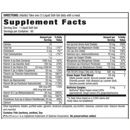 Label for Irwin Naturals Only One Multivitamin with Iron