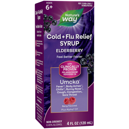 Natures Way Umcka Elderberry Intensive Cold and Flu Syrup box front