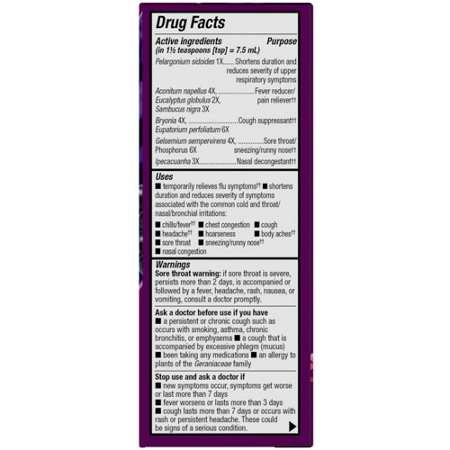 Drug Facts label for Natures Way Umcka Elderberry Intensive Cold + Flu Syrup