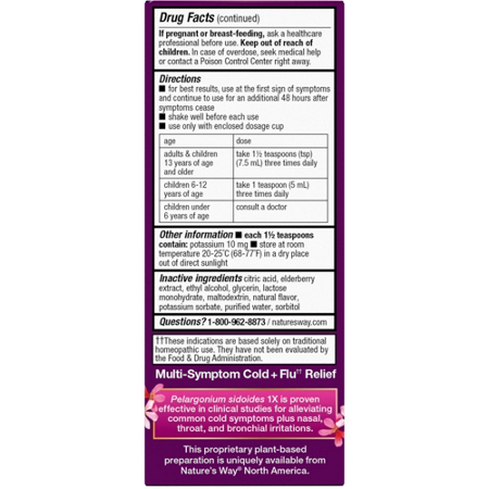 Directions for Natures Way Umcka Elderberry Intensive Cold and Flu Syrup