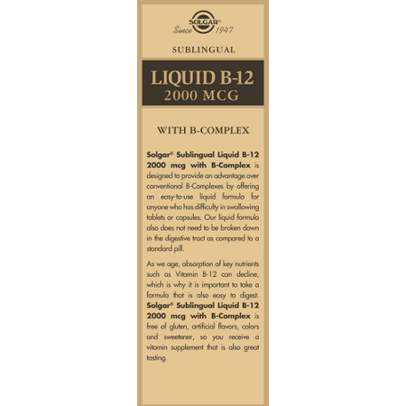 Solgar Liquid B-12 with B-Complex 2000 MCG label