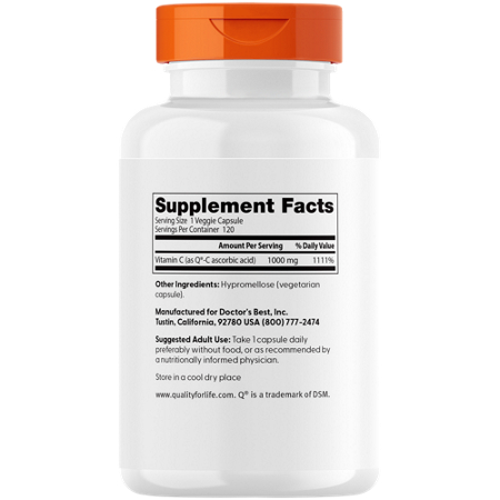 Supplement Facts label for Doctors Best Vitamin C Vegan 1000 MG