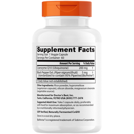 Supplement Facts label for CoQ10 200 MG softgels