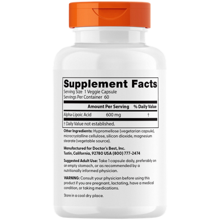 Supplement Facts label for Doctors Best Alpha-Lipoc Acid 600 MG