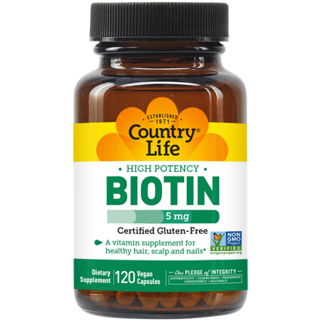 Country Life Biotin for Hair Skin and Nails Support capsules 5 MG bottle front