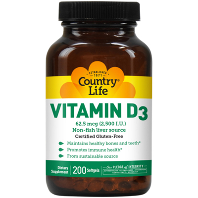 Vitamin D3 - Promotes Immune Health - 2,500 IU (200 Softgels)